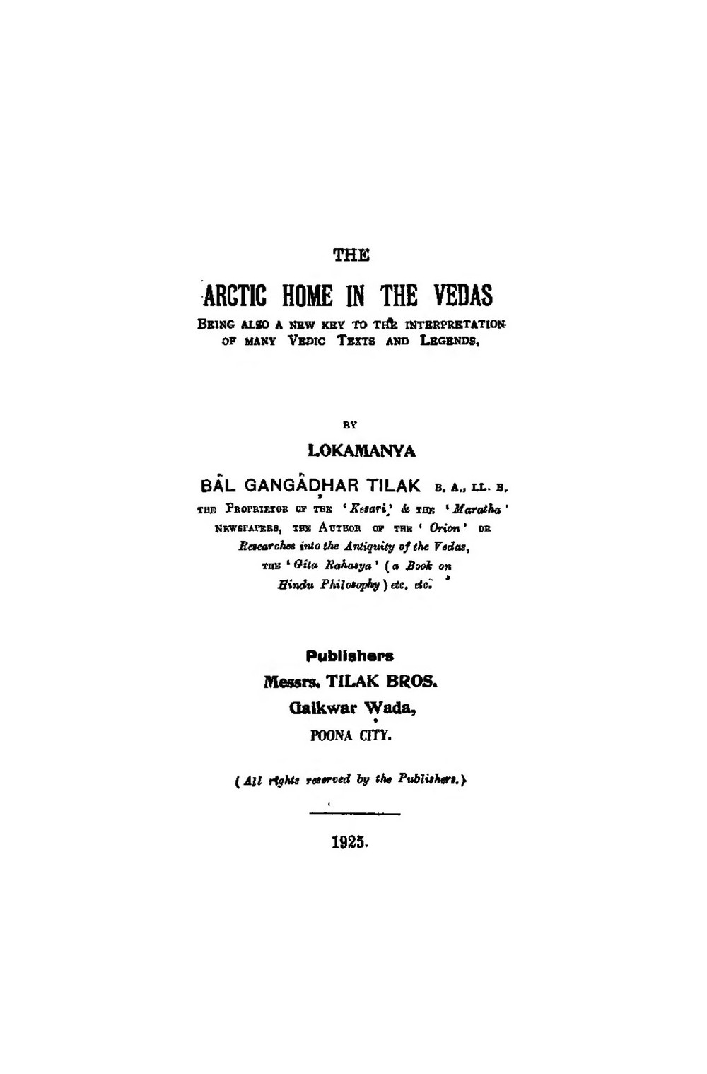 The Arctic Home in the Vedas