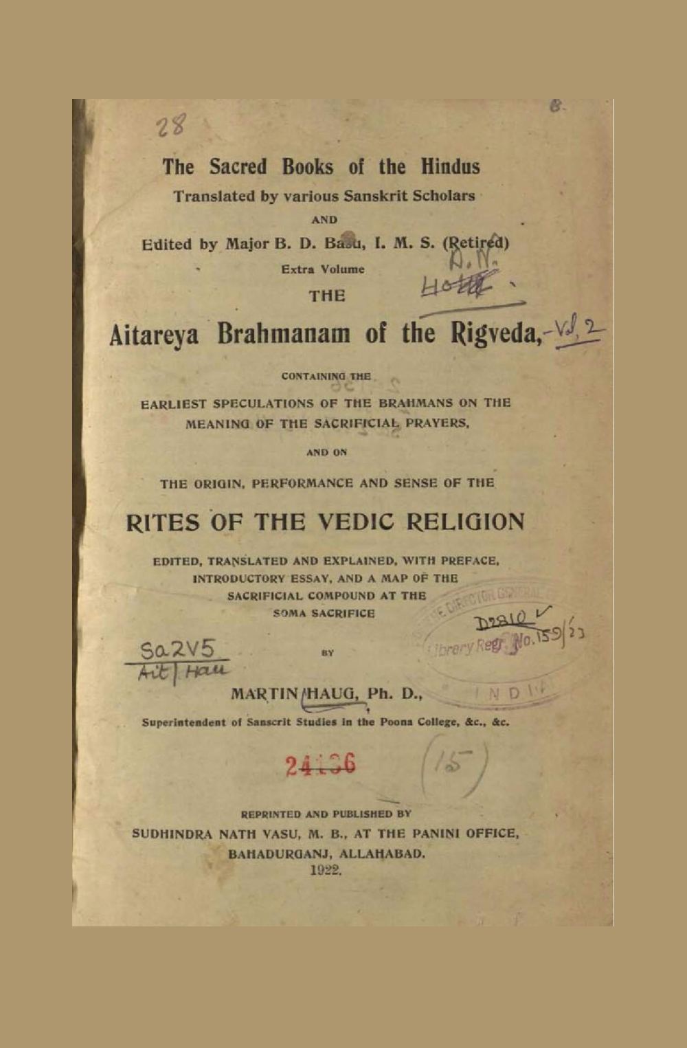 Aitareya Brahmana of the Rigveda — Vol. II
