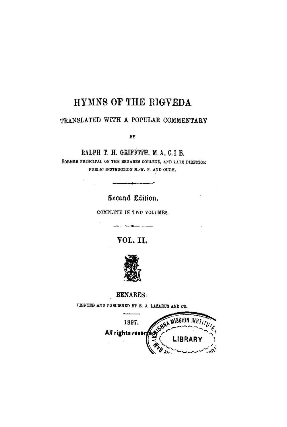 The Hymns of the Rigveda — Volume 2
