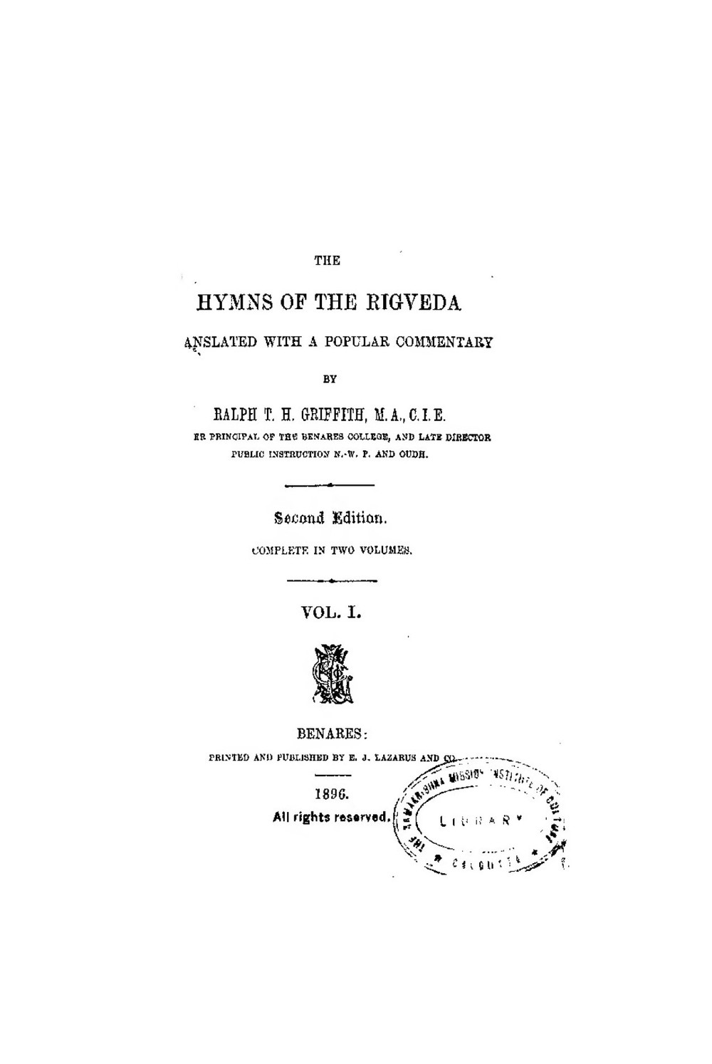 The Hymns of the Rigveda — Volume 1