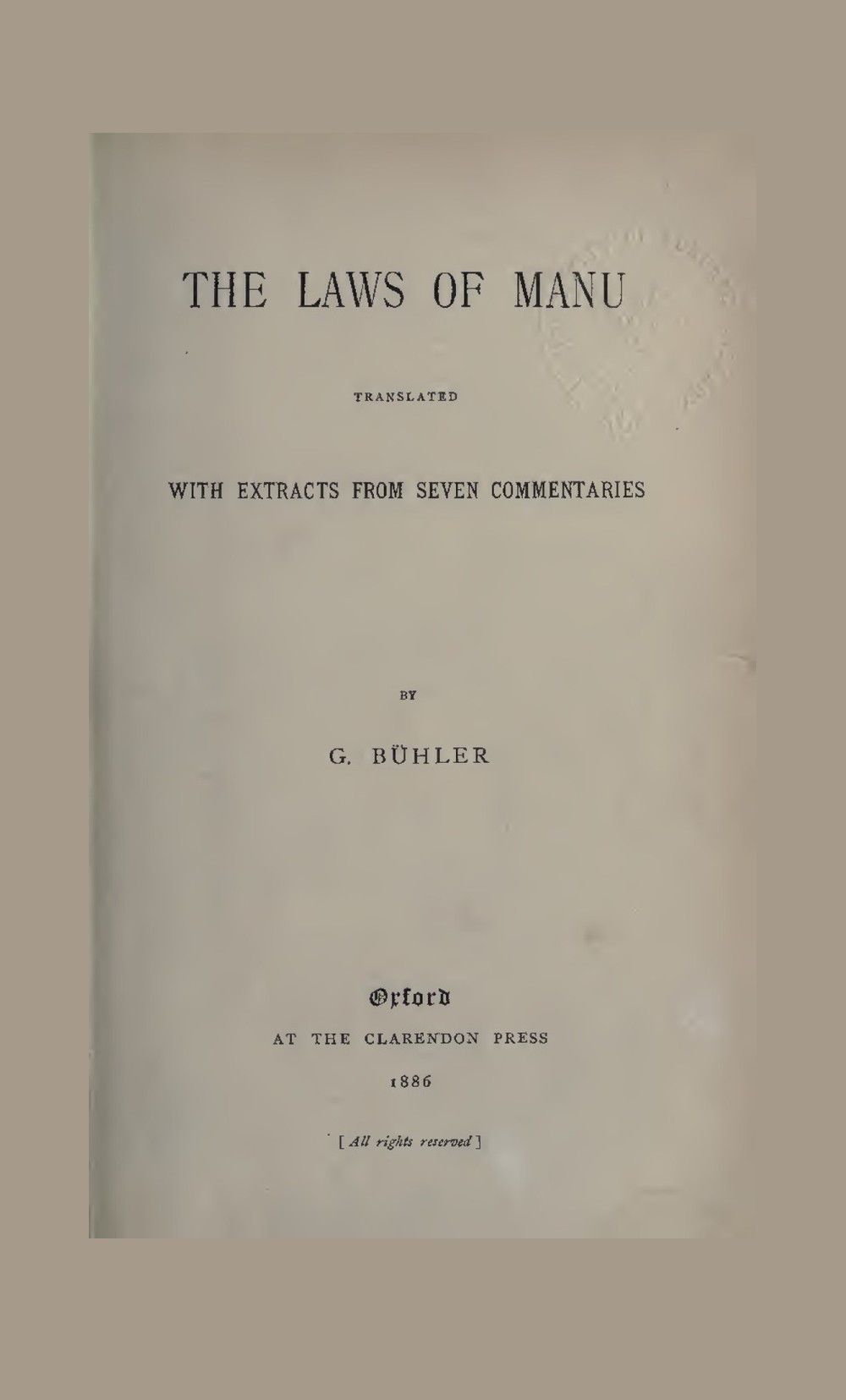 The Laws of Manu (Sacred Books of the East, Vol. 25)