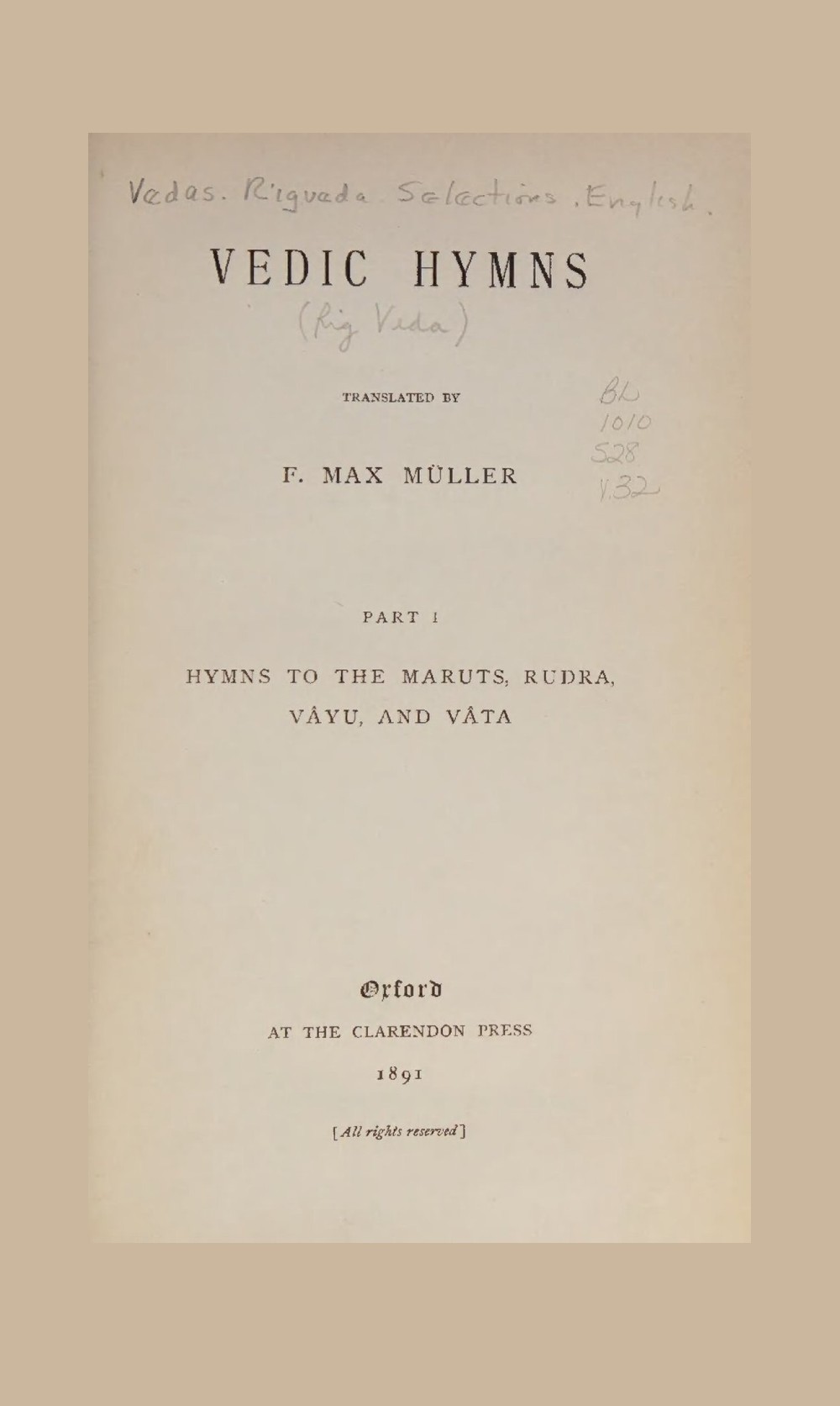 Vedic Hymns — Part I (Sacred Books of the East, Vol. 32)