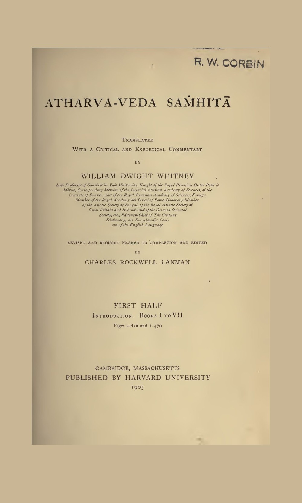 Atharva-Veda Samhita — Volume 1