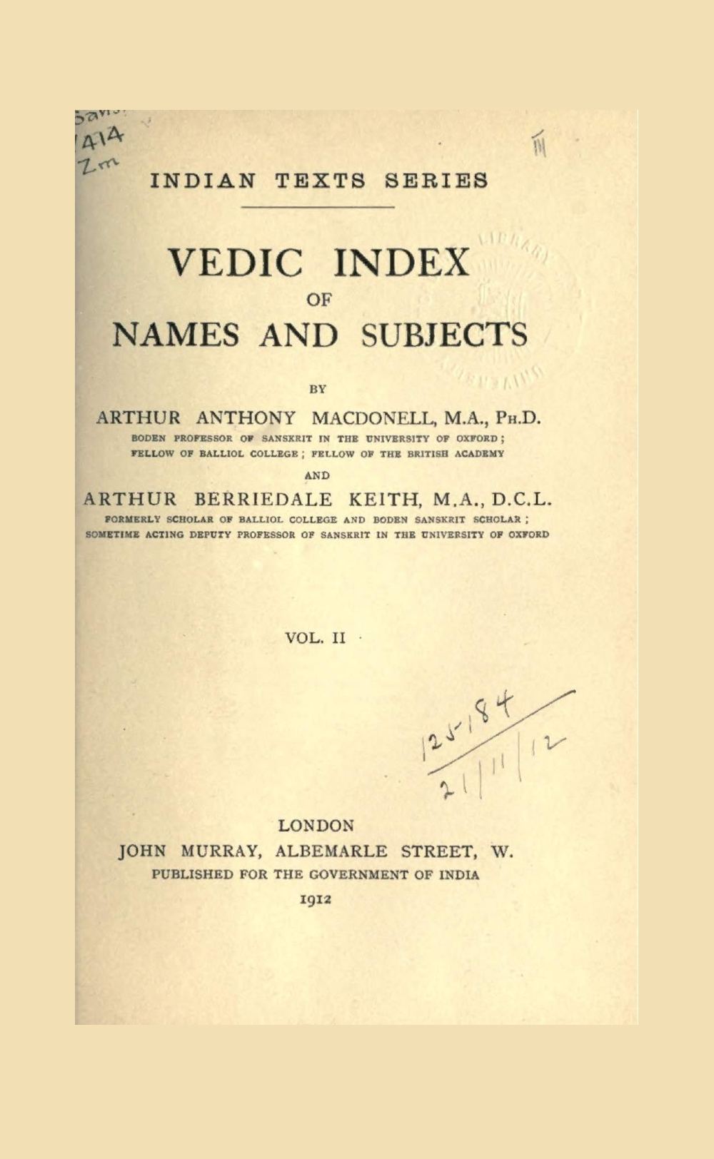 Vedic Index of Names and Subjects — Volume 2