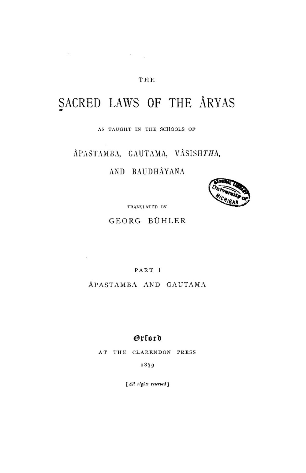 The Sacred Laws of the Aryas — Part I (Sacred Books of the East, Vol. 2)