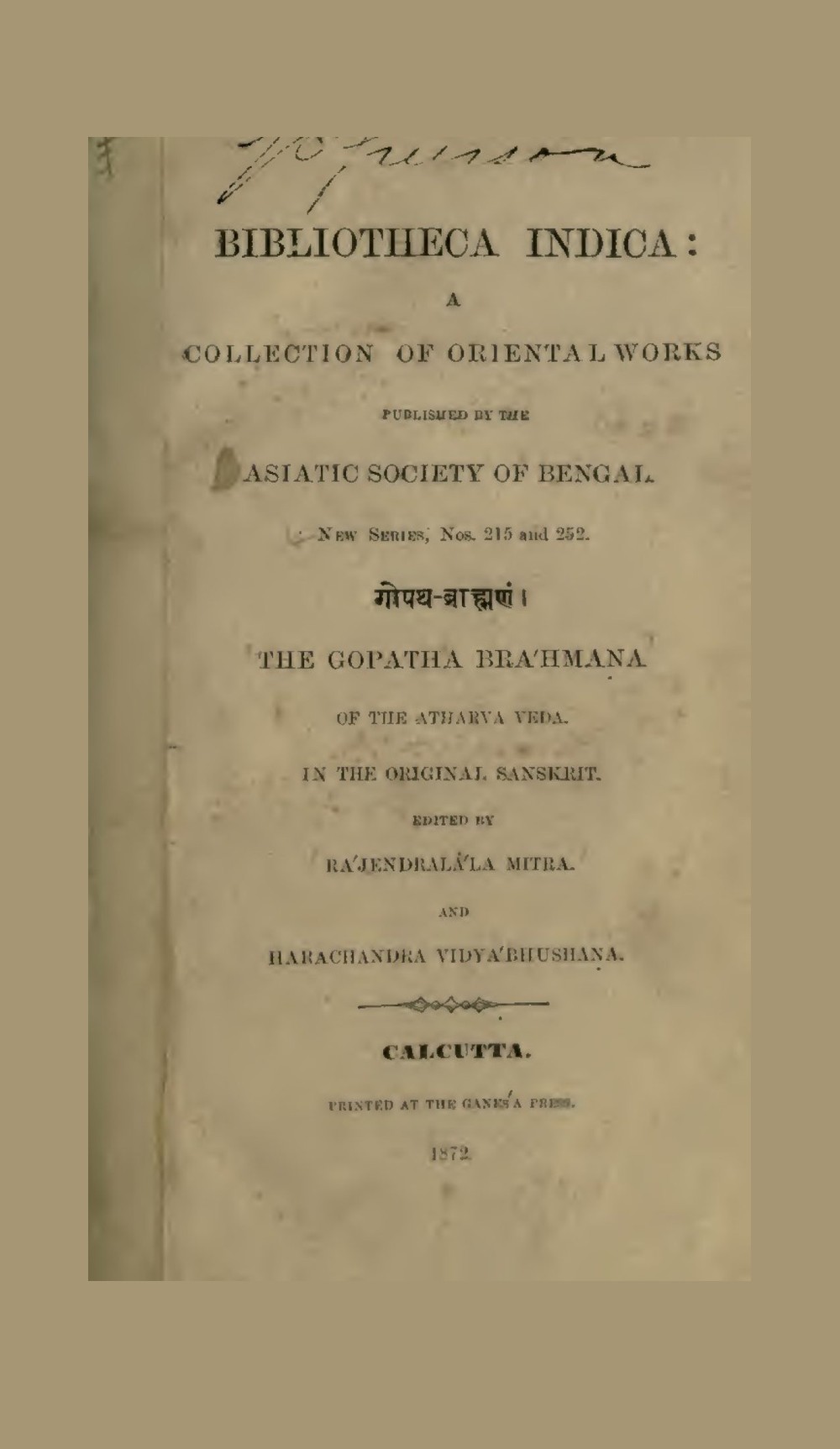 The Gopatha Brahmana of the Atharva Veda