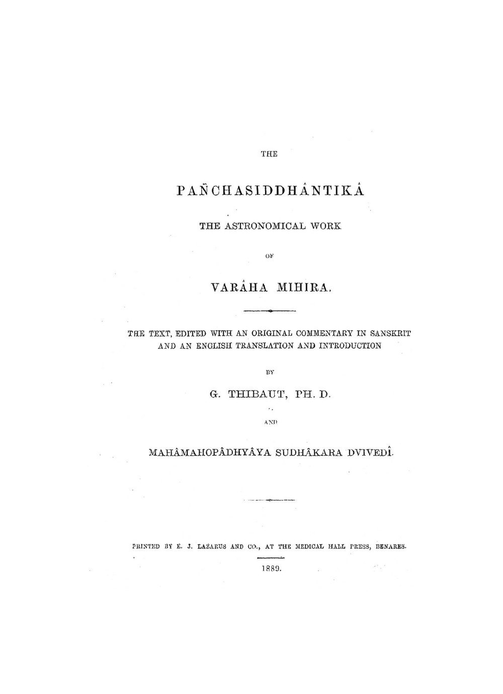 The Panchasiddhantika of Varaha Mihira
