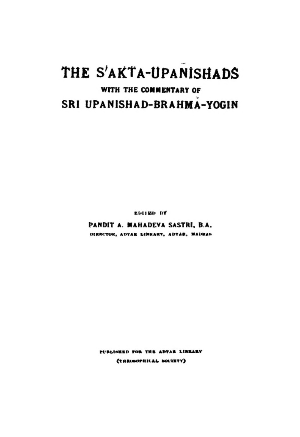 The Sakta Upanishads