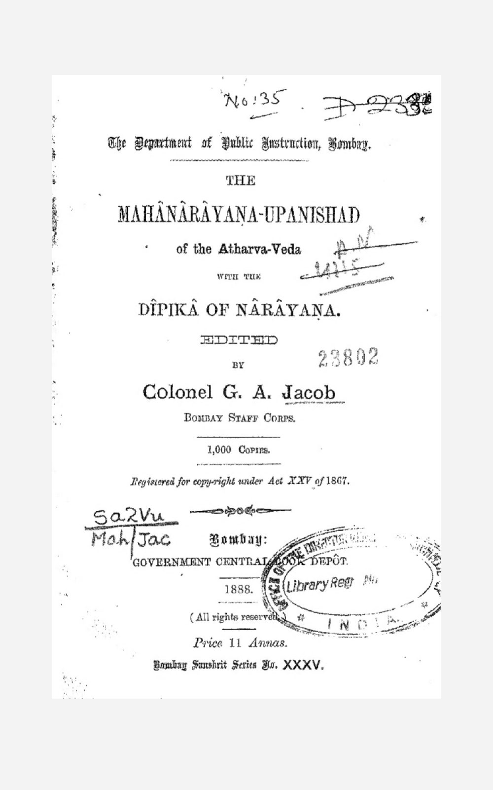 महानारायणोपनिषद् (अथर्ववेदीय, सन् १८८८)