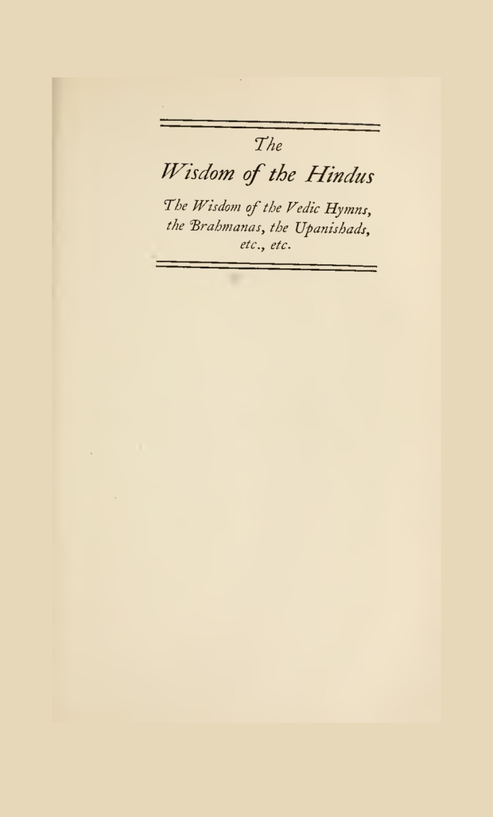 The Wisdom of the Hindus