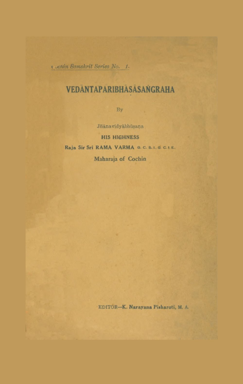 वेदान्तपरिभाषासंग्रहः (सन् १९३७)