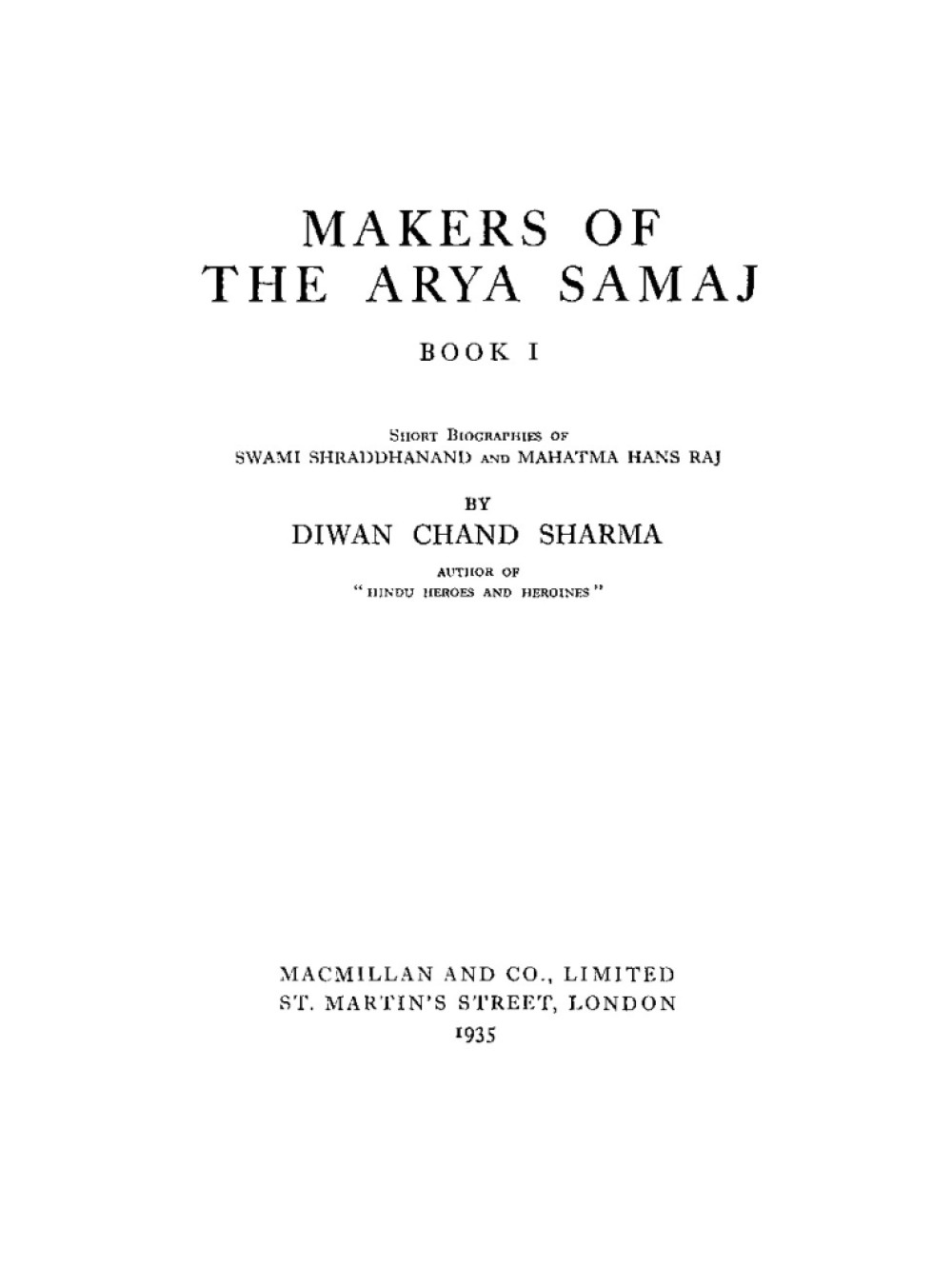Makers of the Arya Samaj — Vol. I (सन् १९३५)
