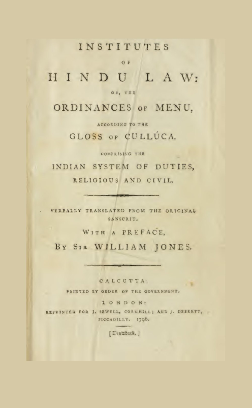 Institutes of Hindu Law — The Ordinances of Menu (सन् १७९६)