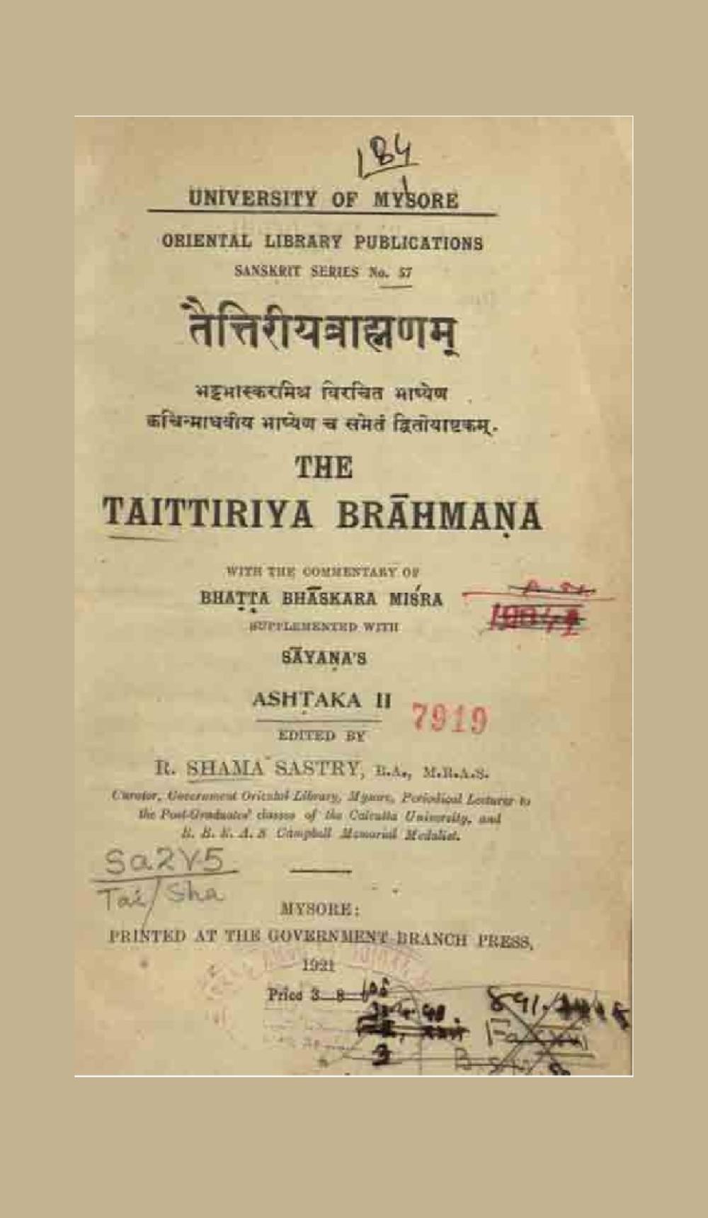 तैत्तिरीयब्राह्मणम् (सन् १९२१)