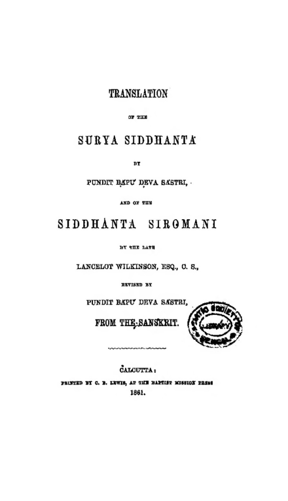 Translation of the Surya Siddhanta (सन् १८६१)