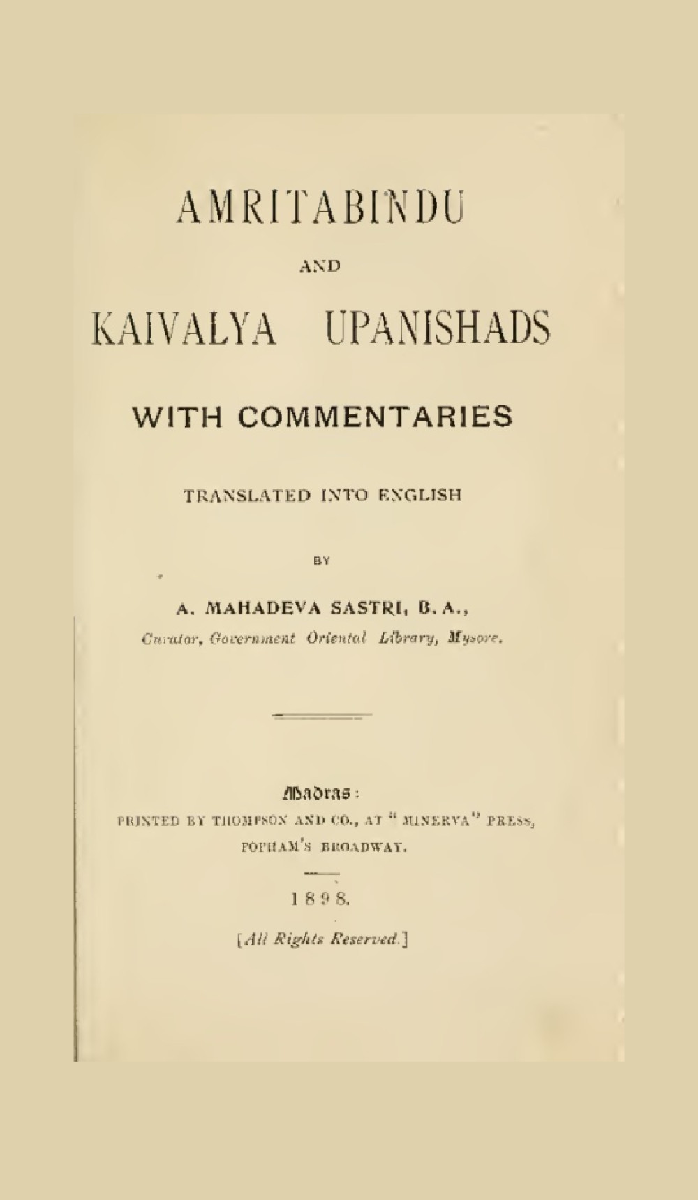 Amritabindu and Kaivalya Upanishads (1898)