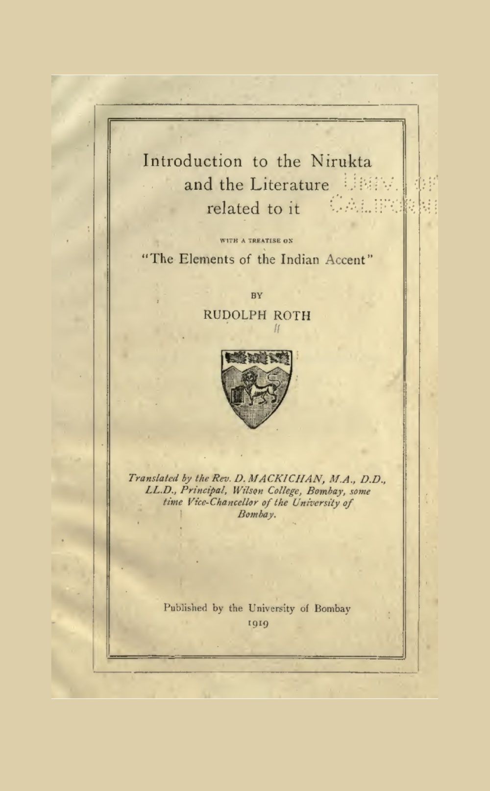 Introduction to the Nirukta and the Literature Related to It (1919)