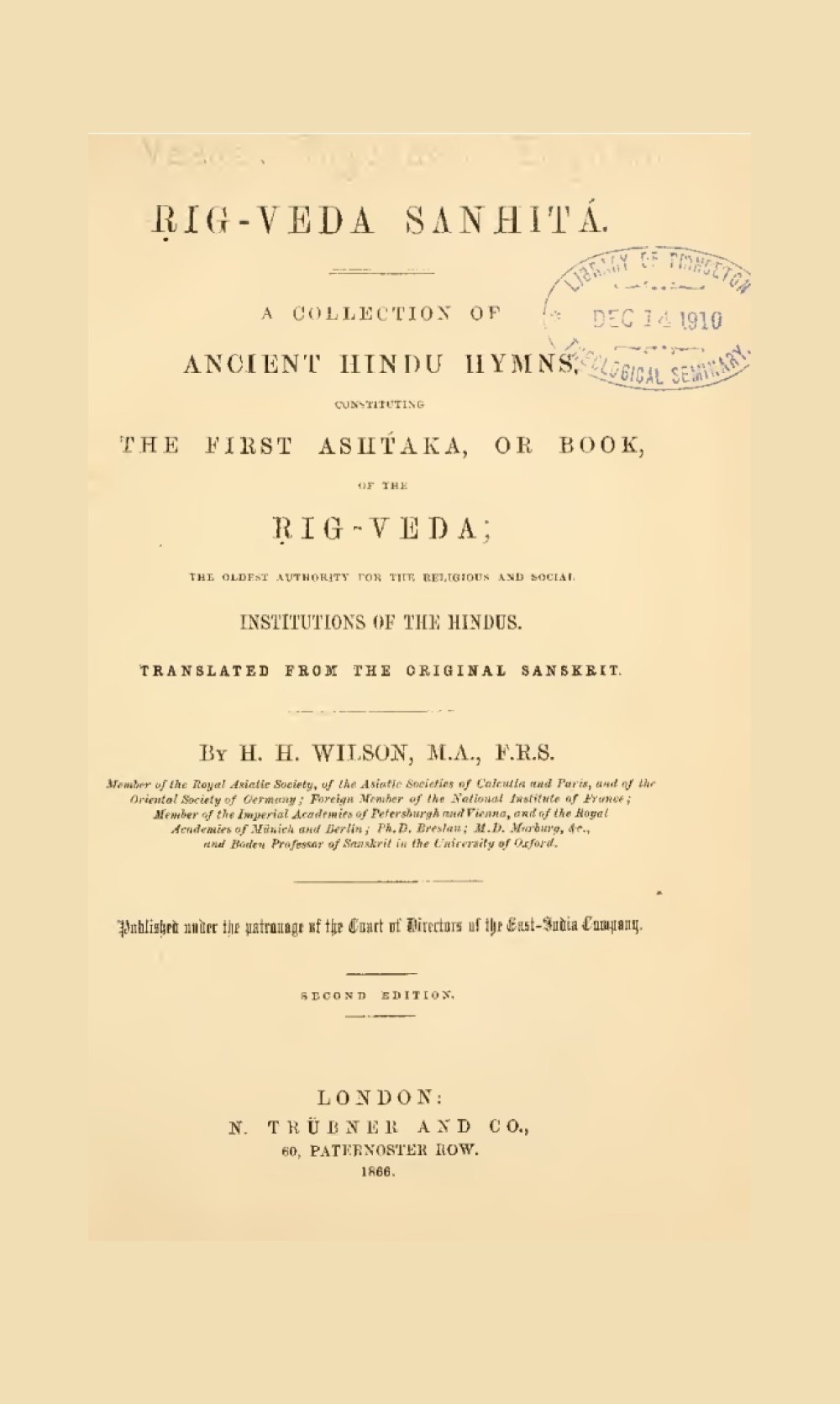 Rig-Veda Sanhita — Vol. I (First Ashtaka)