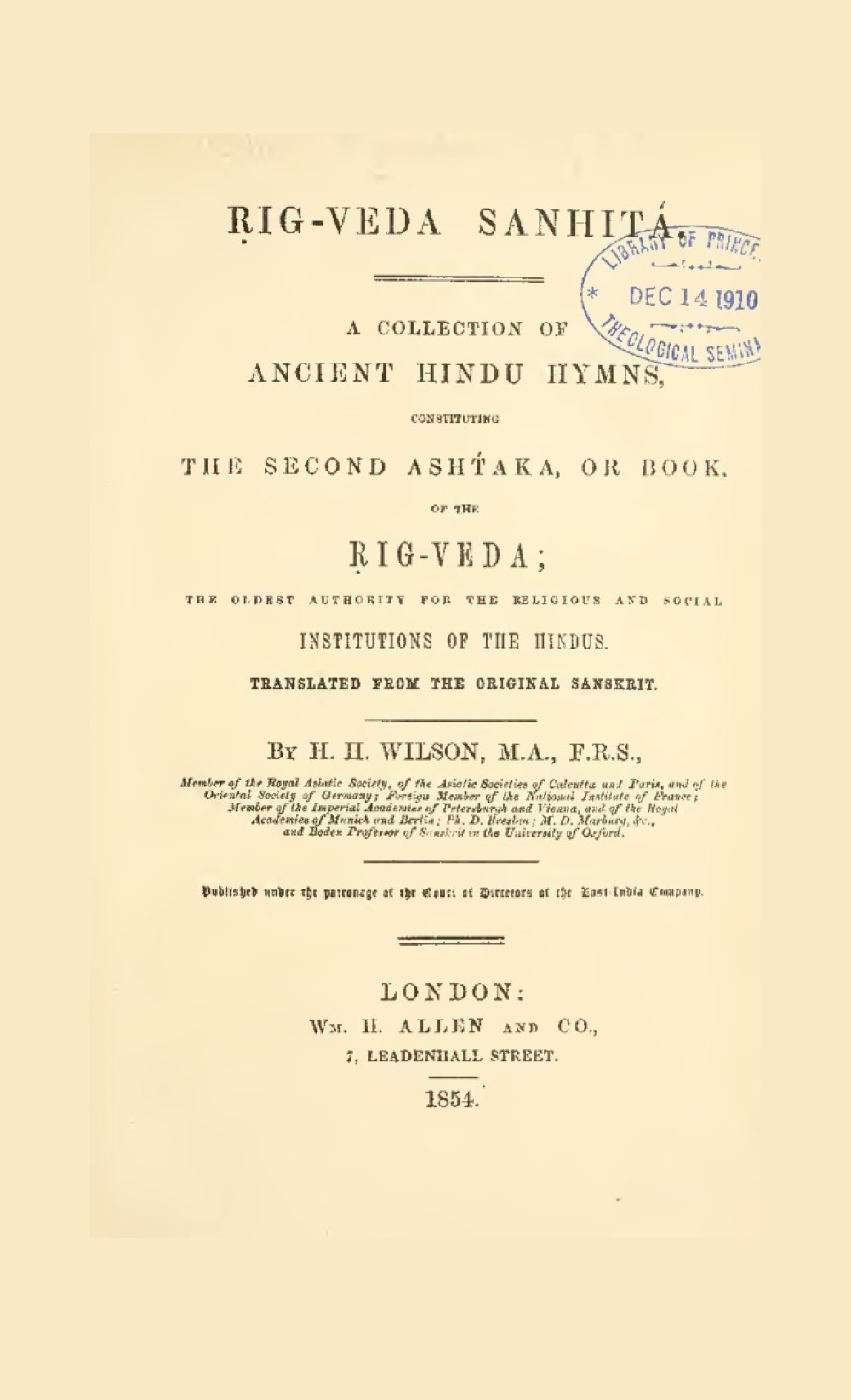 Rig-Veda Sanhita — Vol. II (Second Ashtaka)