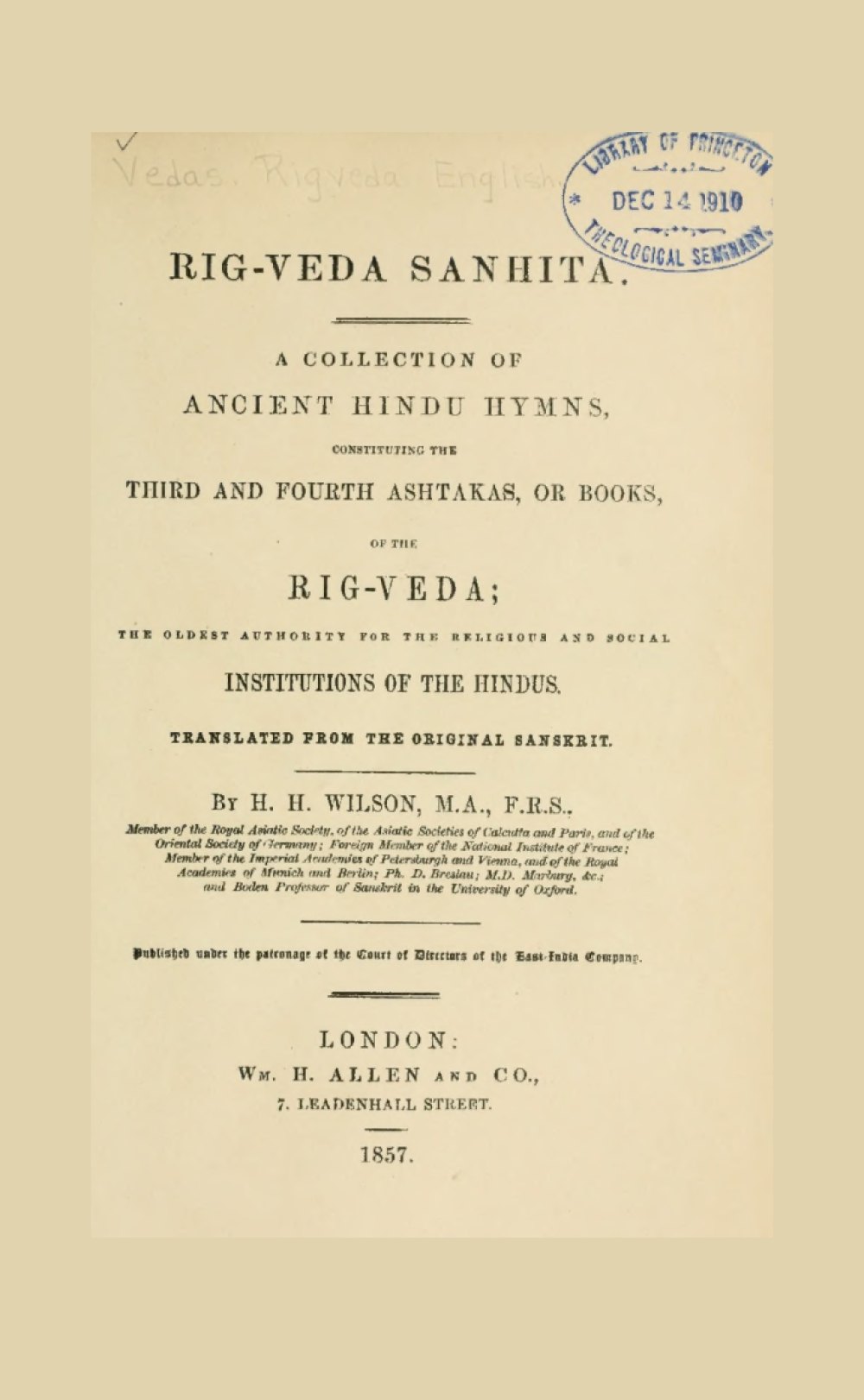 Rig-Veda Sanhita — Vol. III (Third and Fourth Ashtakas)