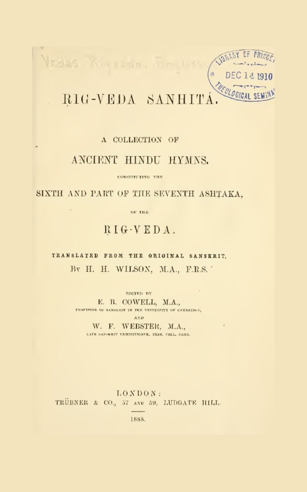 Rig-Veda Sanhita — Vol. V (Sixth and part of Seventh Ashtaka)