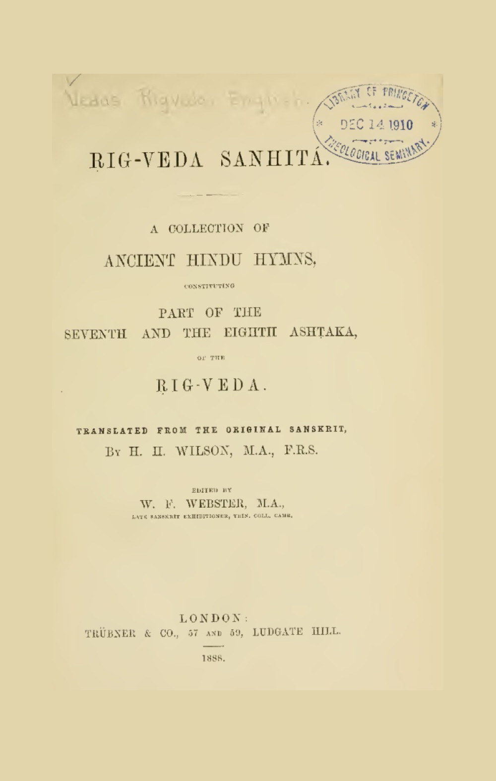 Rig-Veda Sanhita — Vol. VI (Seventh and Eighth Ashtakas)