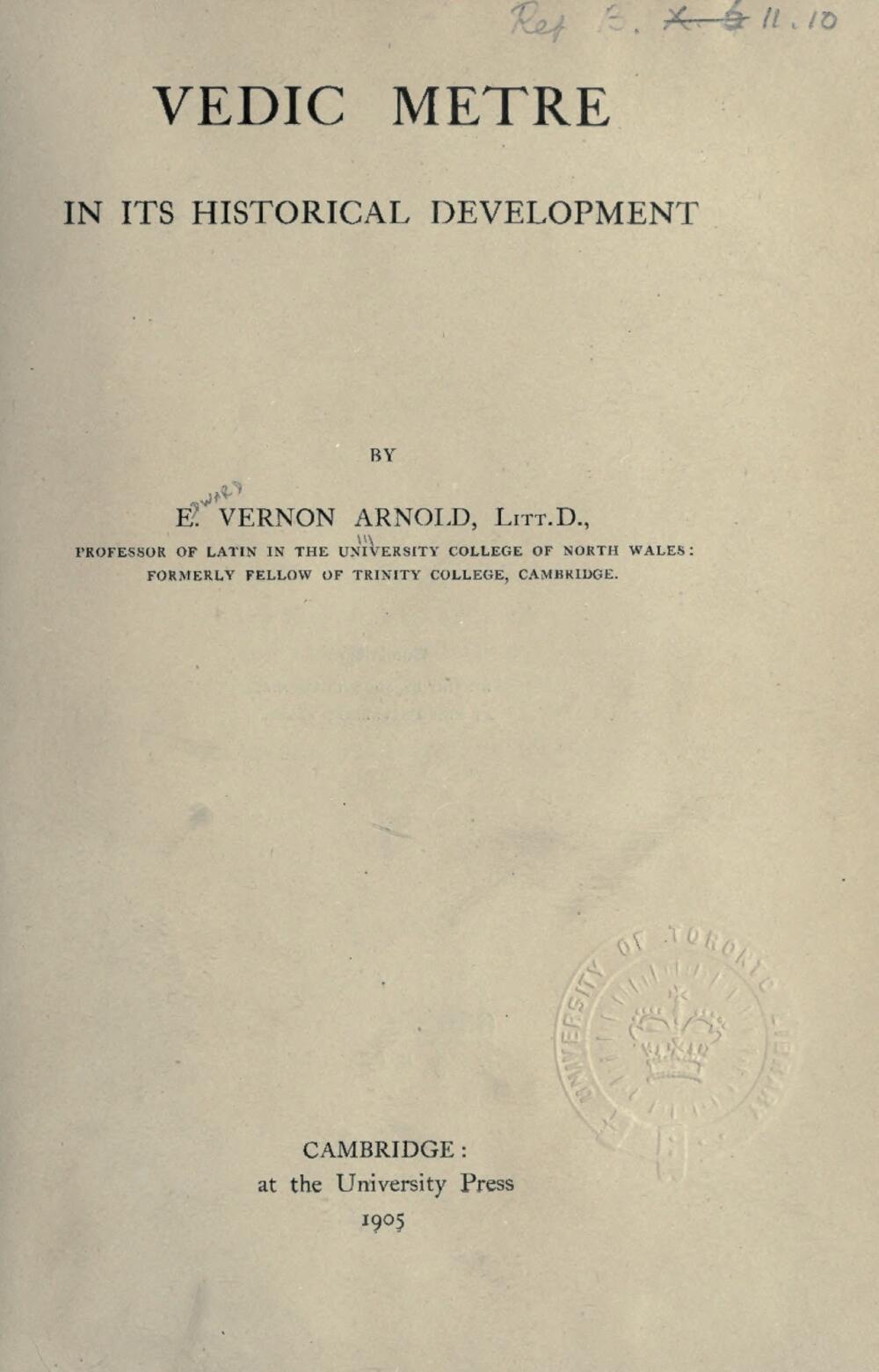 Vedic Metre in its Historical Development (1905)