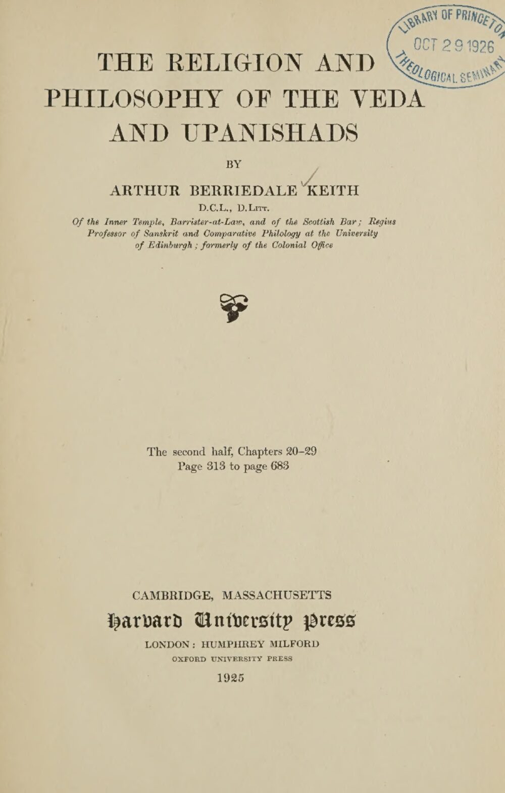 The Religion and Philosophy of the Veda and Upanishads — Part II (1925)