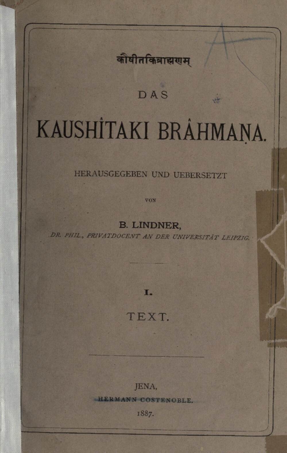 Das Kaushitaki Brahmana (1887)