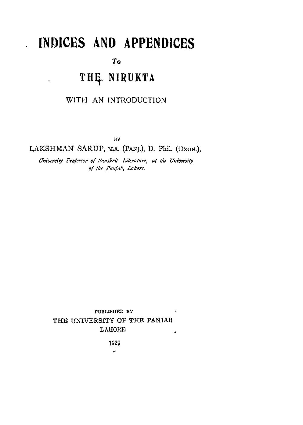 The Nirukta — Indices and Appendices (1929)
