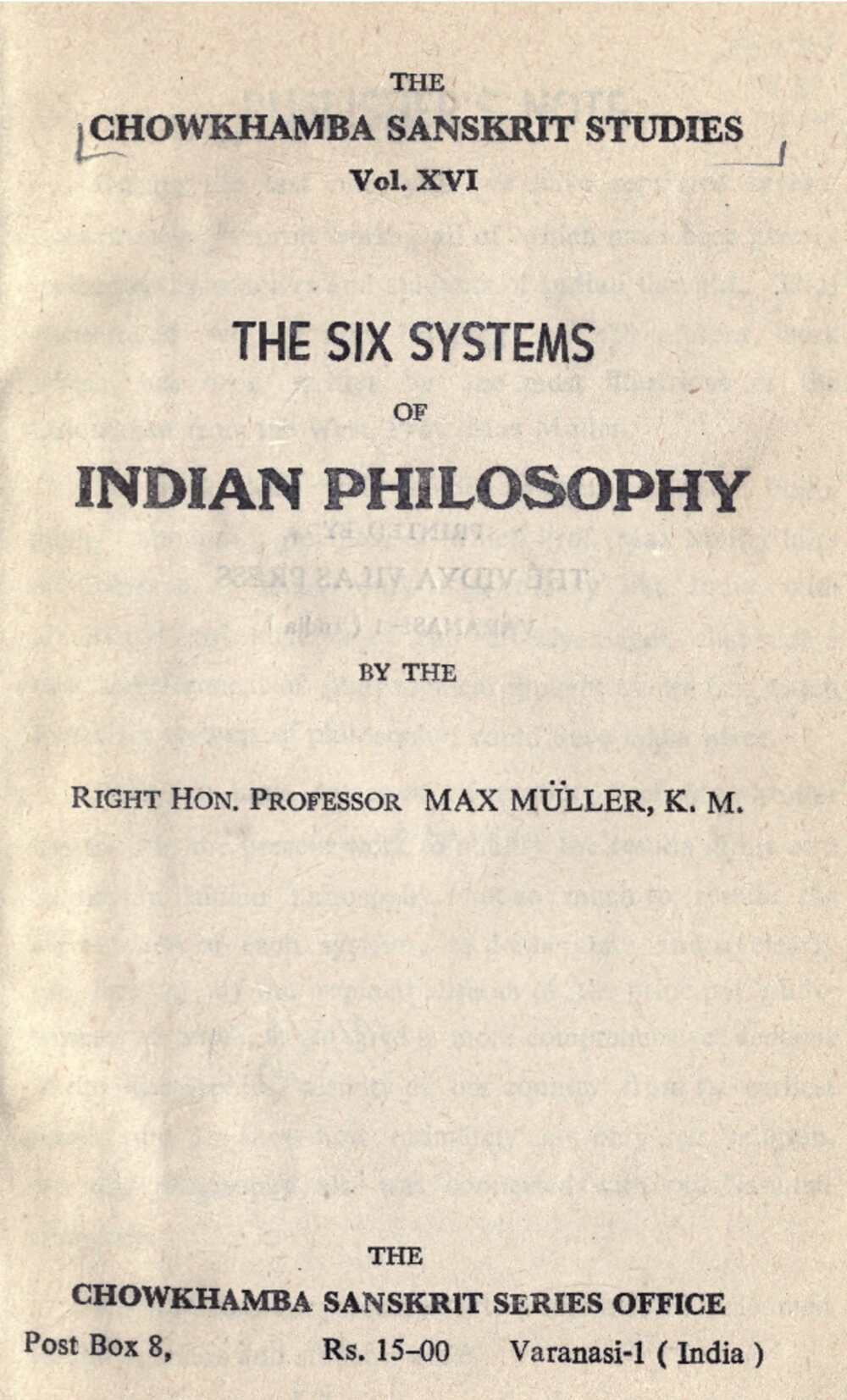 The Six Systems of Indian Philosophy (1919)