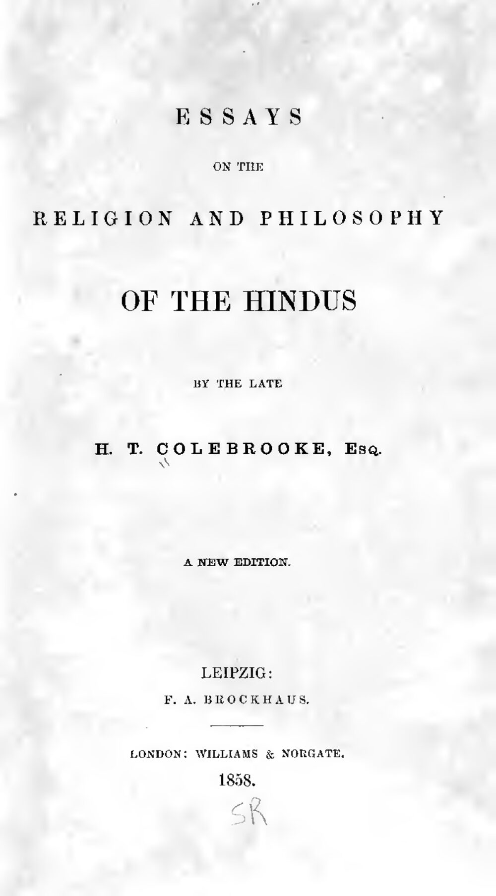 Essays on the Religion and Philosophy of the Hindus (1858)
