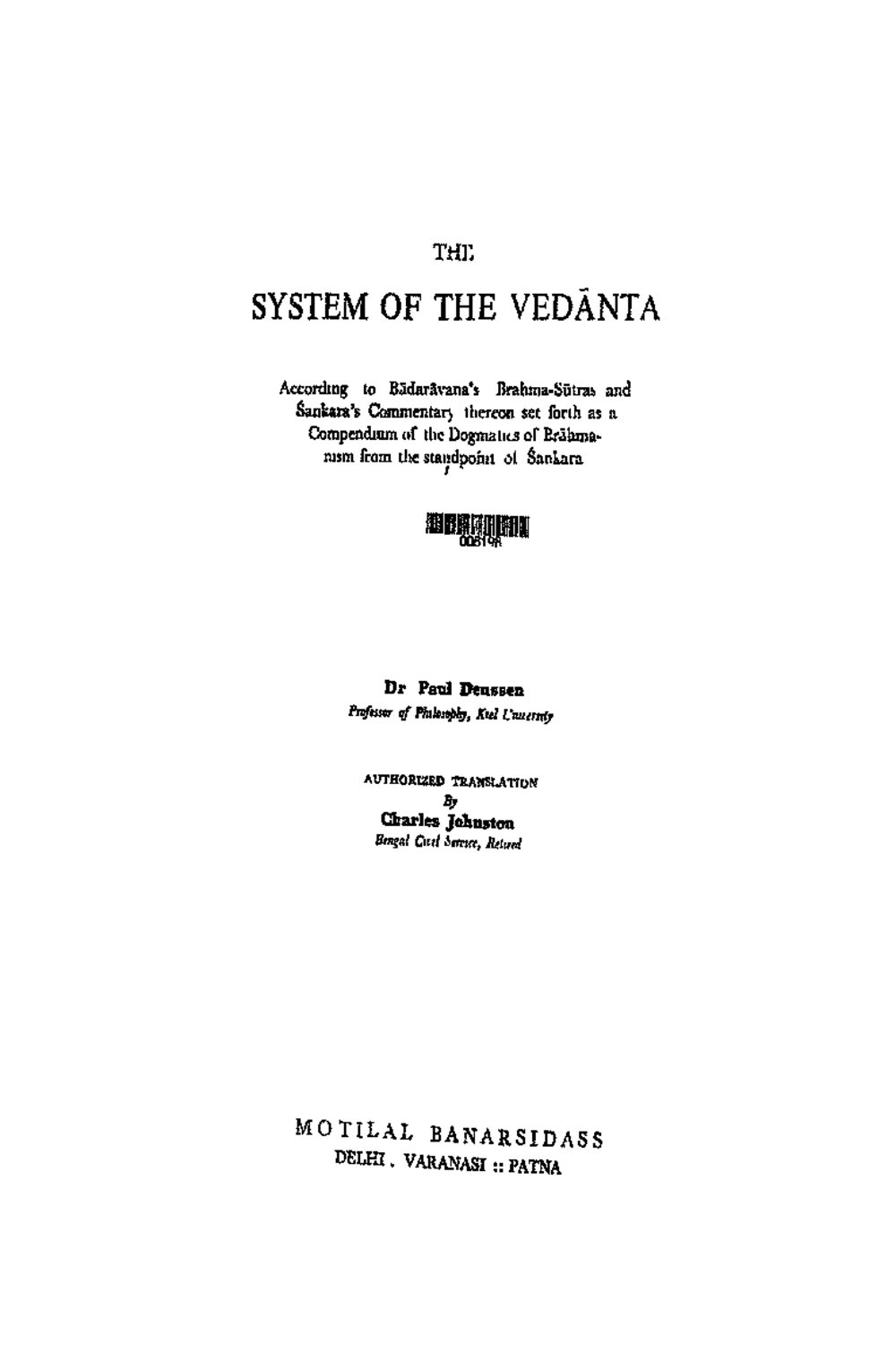 The System of the Vedanta (1912)