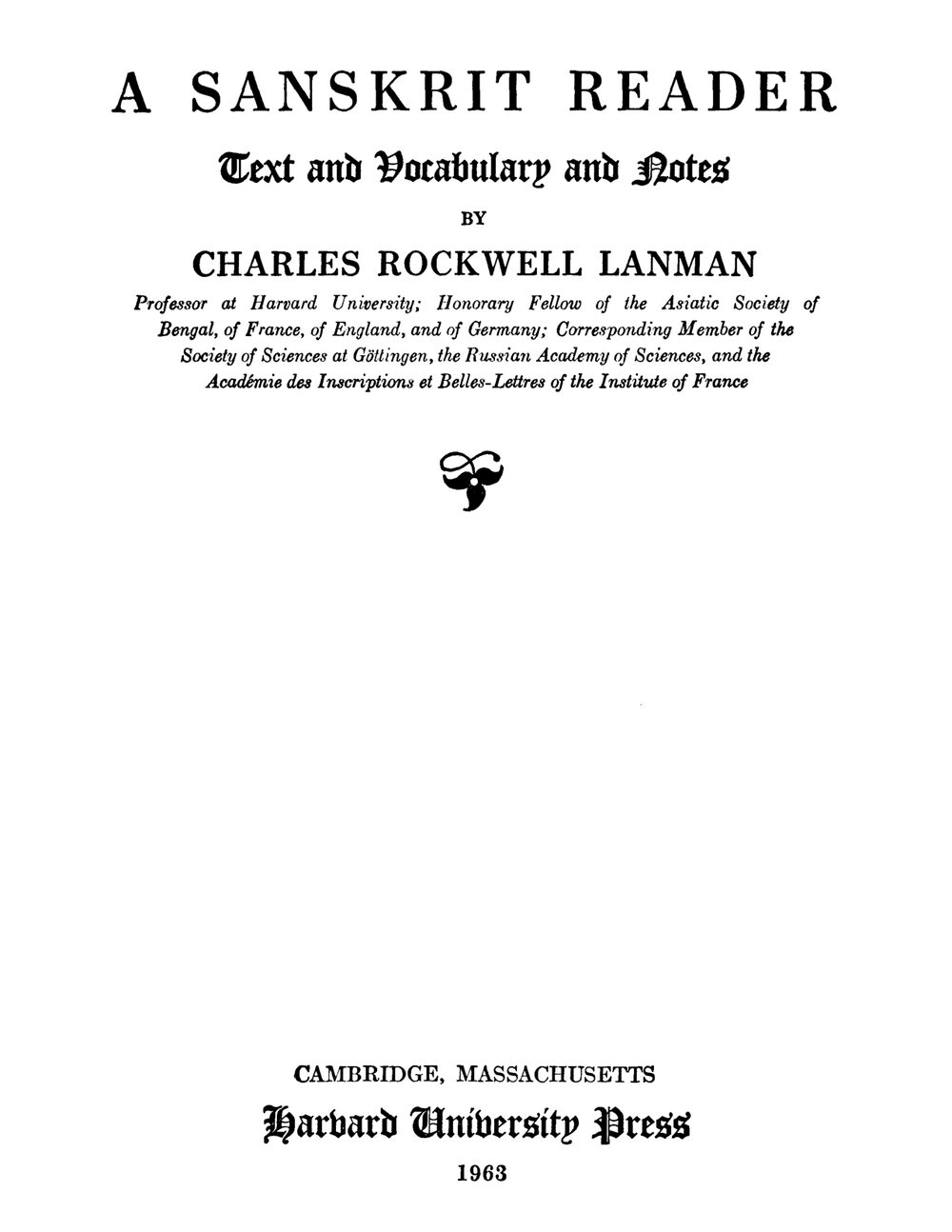 A Sanskrit Reader — Text, Vocabulary and Notes